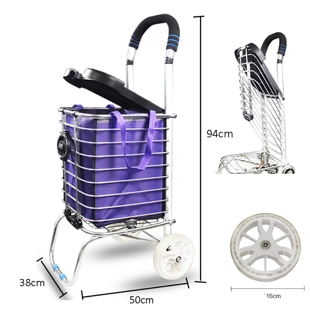 Trolley-Ersatztasche, Trolley-Tasche, Einkaufswagen, Einkaufswagen, Treppensteigwagen, Sitzwagen, faltbar, mit Abdeckung zum Sitzen, 2 Räder, abnehmbar, Canvas, abnehmbare Tasche