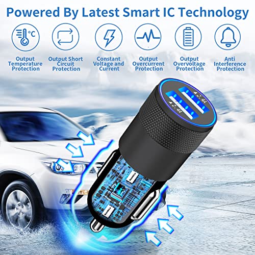 Image of 【MFi Certified】iPhone Fast Car Charger, Rombica 4.8A Dual USB Car Power Cigarette Lighter USB Car Charger with 2Pack 6FT Coiled Lightning to USB Cable for iPhone 14 13 12 11 Pro /XS Max /Mini /XR /SE /iPad