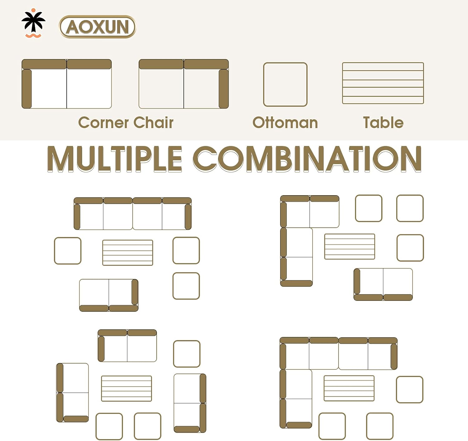 Aoxun 7 Pieces Outdoor Furniture Set, Sectional Sofa Conversation Set with Cushions and Pillows, All Weather Wicker Rattan Suitable for Deck or Yard(Gray) : Patio, Lawn & Garden