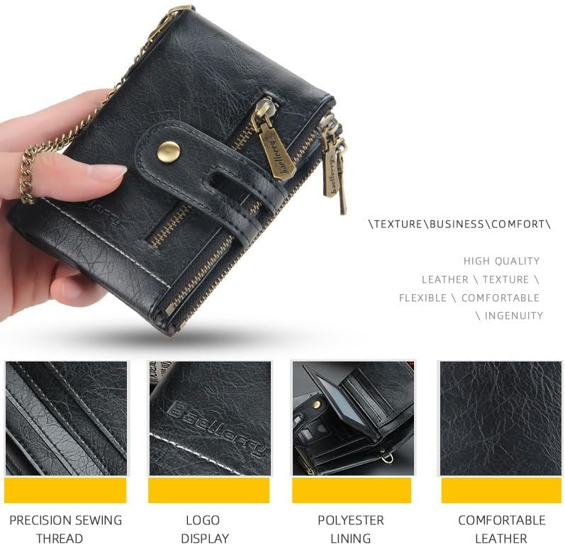 Vintage Y2K Double Fold Wallet with Chain - Short Multi Slot, Double Zipper (Coffee) - Image 4