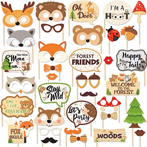 35 PCS Woodland Animal Photo Booth Props Wild One Camping Forest Theme Party Favors Decorations for Woodland Creatures Baby Shower Birthday Party Supplies