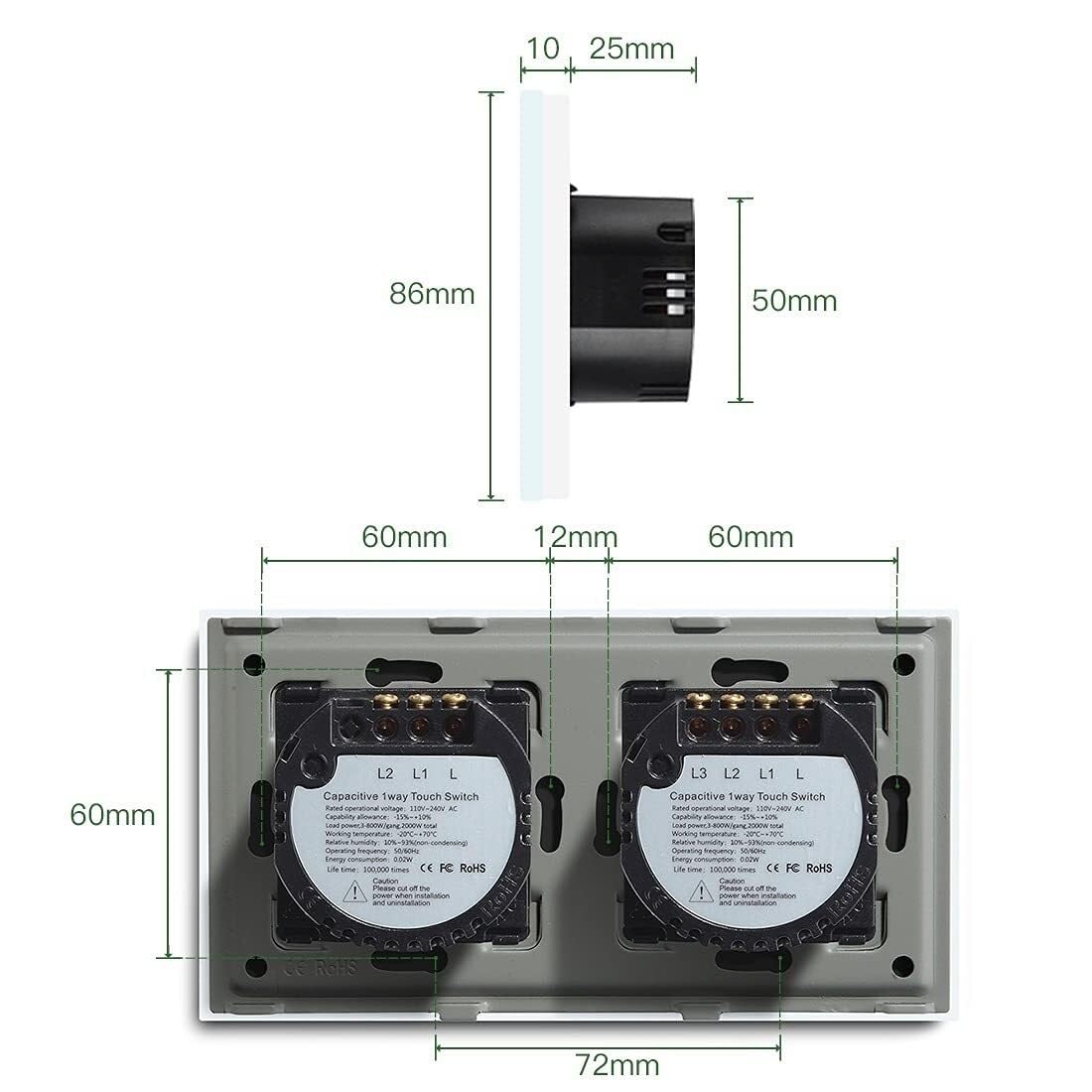 Touch Lichtschalter 5 Gang Touch-Schalter 157 Mm 1 Weg Wandleuchte Weiß Schwarz Golden Panel Sensor Wasserdicht(Gold)