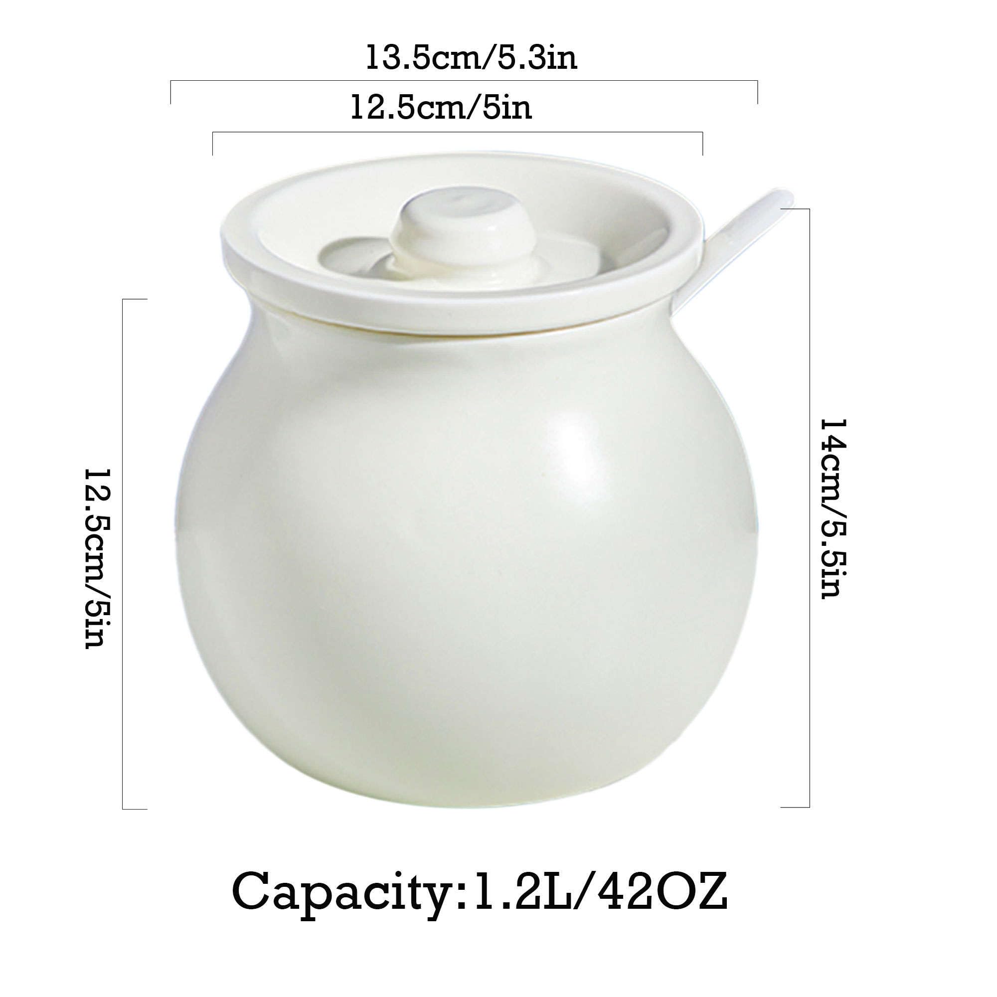 Zuccheriera in ceramica con coperchio e cucchiaio, zuccheriera in ceramica tinta unita con coperchio, zuccheriera in porcellana con cucchiaio, piccola saliera, for bar, ristorante-bianco-1200 ml (colo