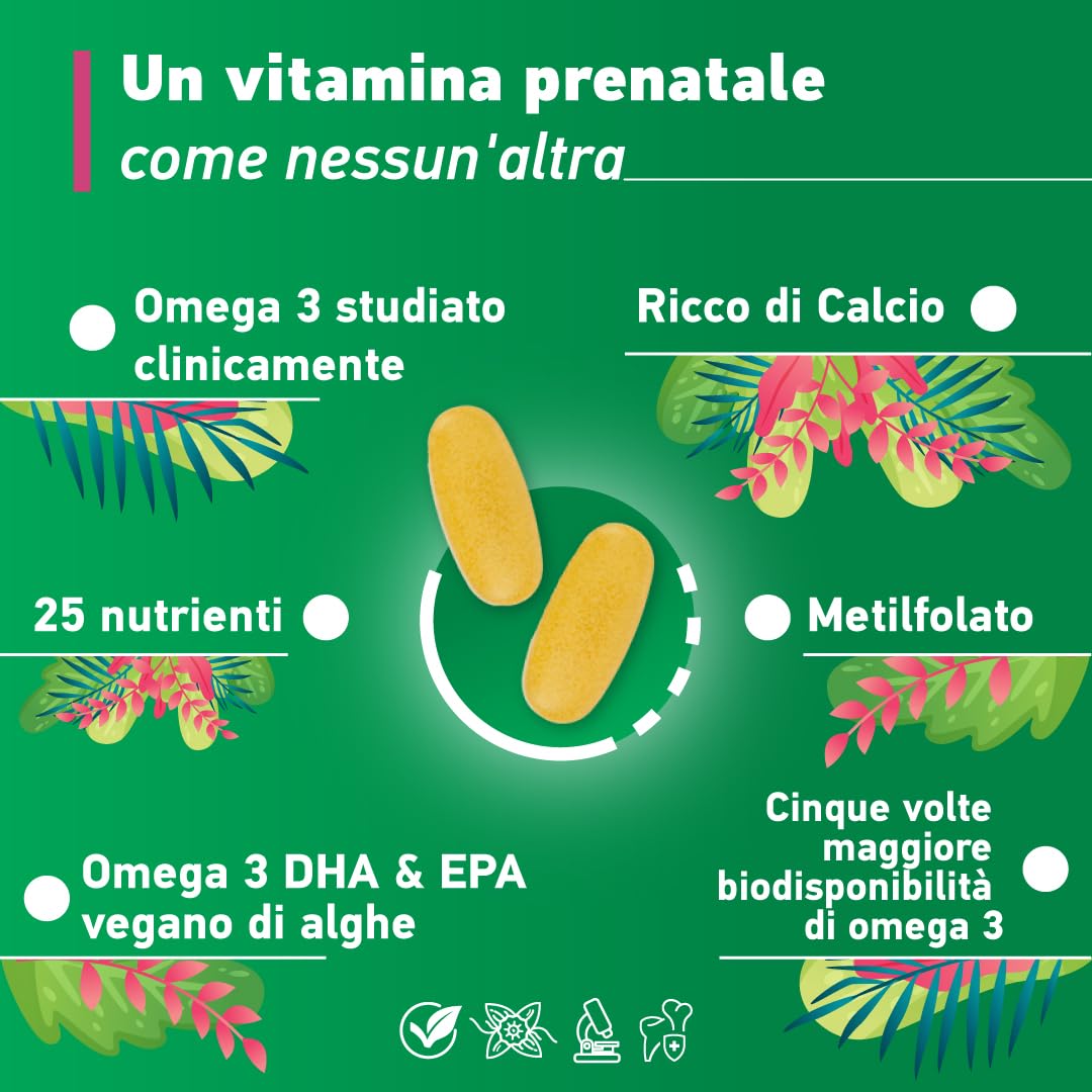 Multivitaminico Durante Gravidanza Con 25 Nutrienti - Acido Folico (Quatrefolic), Calcio, Olio Di Alghe Omega 3 Vegano DHA/EPA | Multivitaminico Pre Natale Per Donne | 60 Compresse | APOKRA