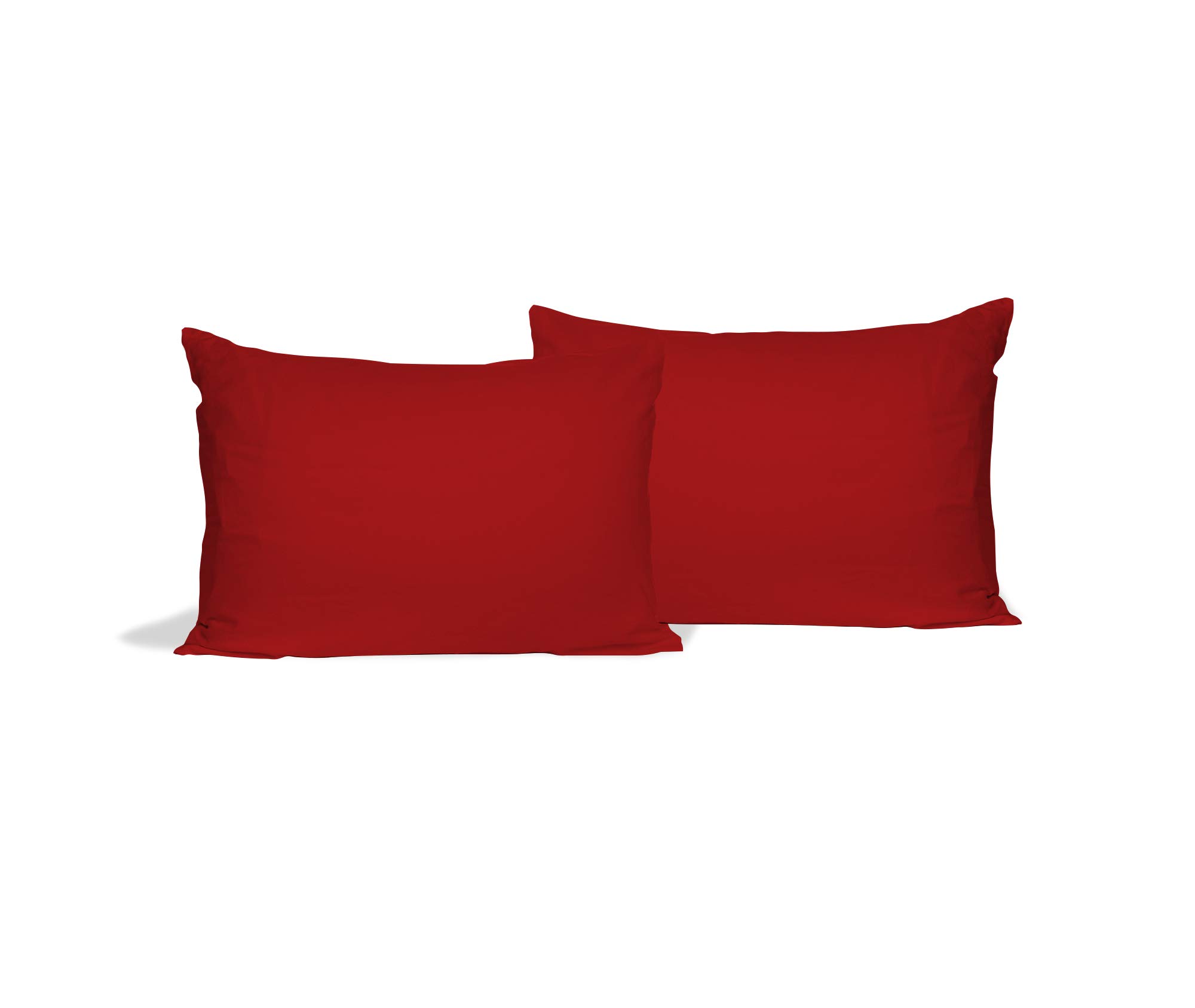 Italian Bed Linen Couple of Plain Color Pillowcases, Microfiber, Red, 52 x 82 cm