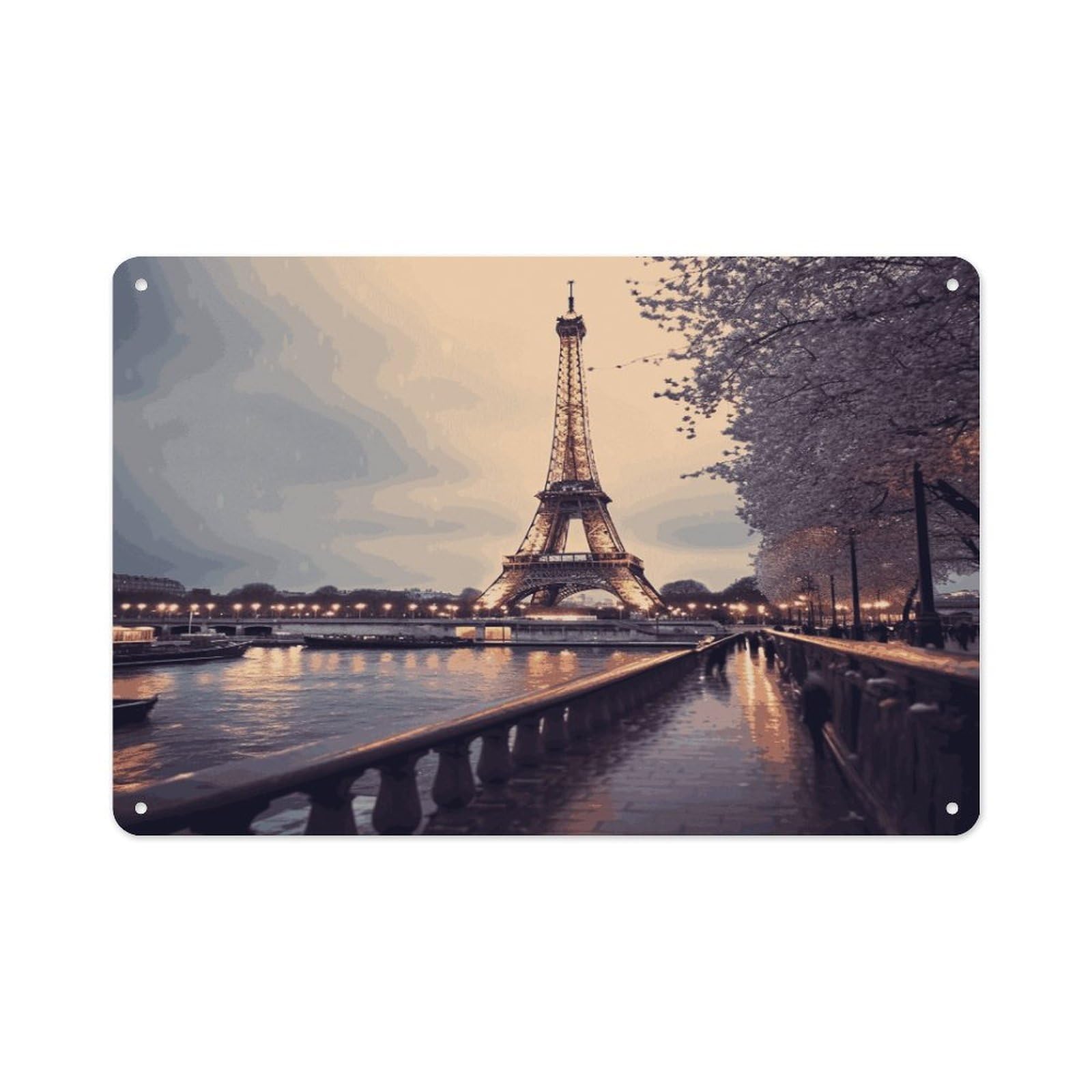 Eiffel Tower Winter Rainy Rectangle Aluminum Sign Vintage Horizontal Aluminum Plate Multi-Purpose Decoration Painting Farmhouse Style Metal Sign for Home Door Office Cafe