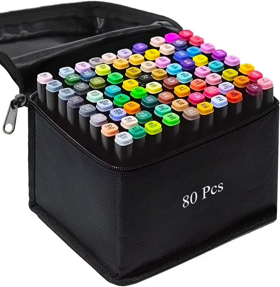 AMUIZCAlcohol Markers, 80 Colors Art Drawing Markers Set for Kids Adults Dual Tip Permanent Sketch Markers, with Organizing Case
