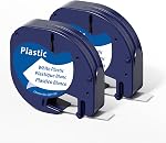 Replace for Dymo Label Maker Refill White Plastic LetraTag Tape | 91331(S0721610) 1/2In x 13Ft for Dymo LetraTag Label Maker LT100H 200B LT100T QX50, 2 Pack