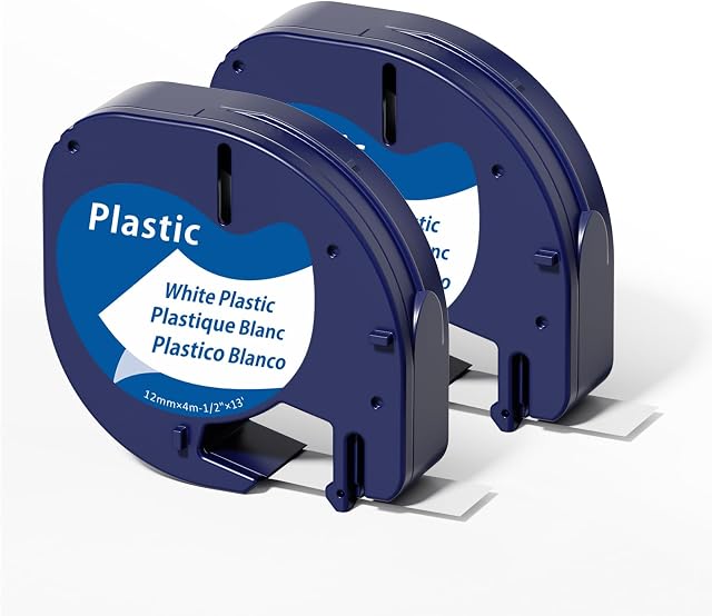 Replace for Dymo Label Maker Refill White Plastic LetraTag Tape | 91331(S0721610) 1/2In x 13Ft for Dymo LetraTag Label Maker LT100H 200B LT100T QX50, 2 Pack