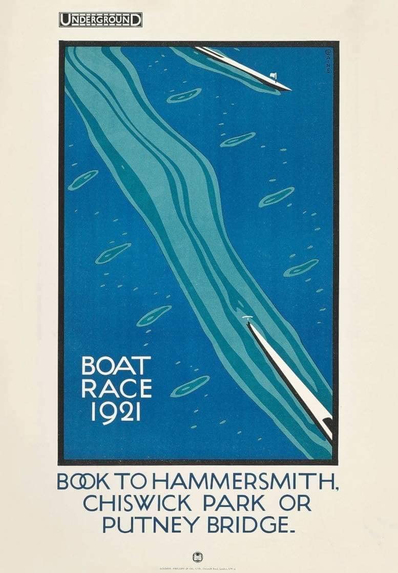 RPW Roystone Print Works Vintage Thames Underground 'The Boat Race', 1921, Reproduction Art Deco English Travel Poster