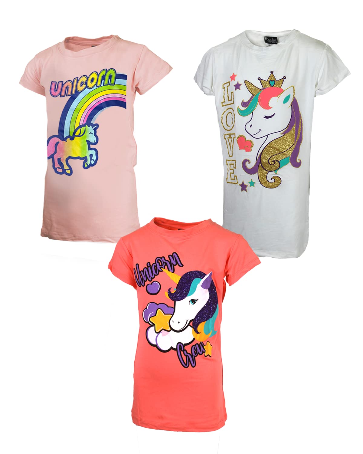 Kit 3 Camisetas Unicórnio Miss Popular - Estampas Fofas Para Meninas
