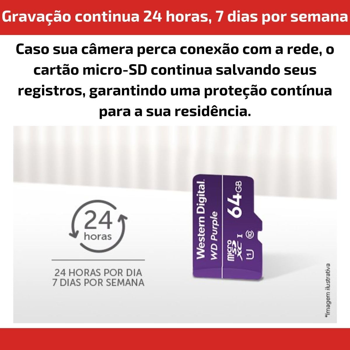 2 Cartões de Memória Com 3 anos de Garantia Micro SD 64GB WD Purple Intelbras