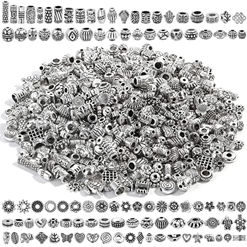 500 Pcs Bracelet Spacer Beads Silver Bulk Random Styles Loose Spacer Metal Charm for Necklace Earring Making DIY Jewelry Accessories
