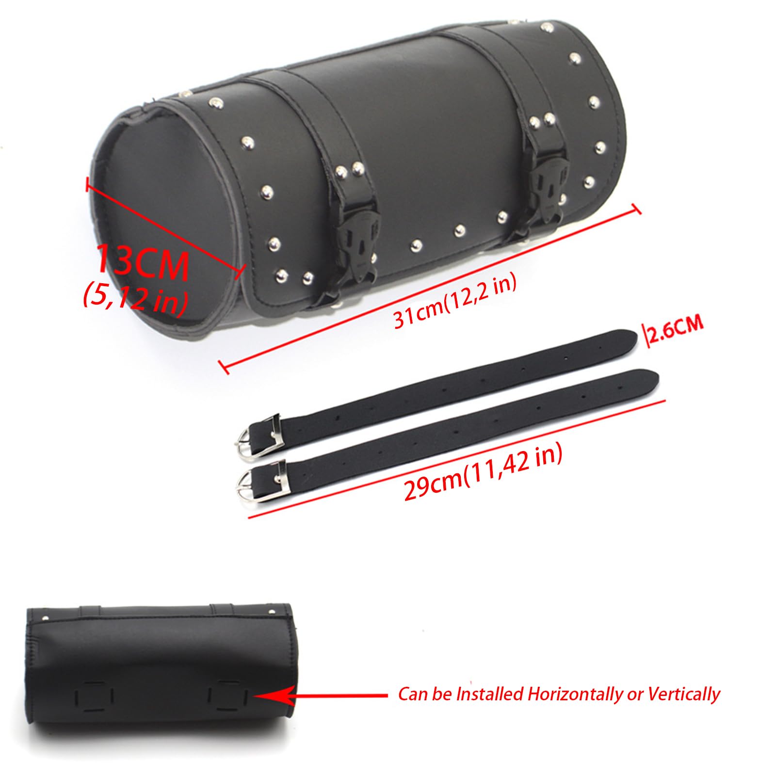 Borsa Moto Universale in Pelle Resistente – Portautensili da Sella con 2 Cinghie Regolabili per Deposito Moto, Bici e Scooter – Design Compatto Antipolvere e Impermeabile per Strumenti (Nero 31cm)