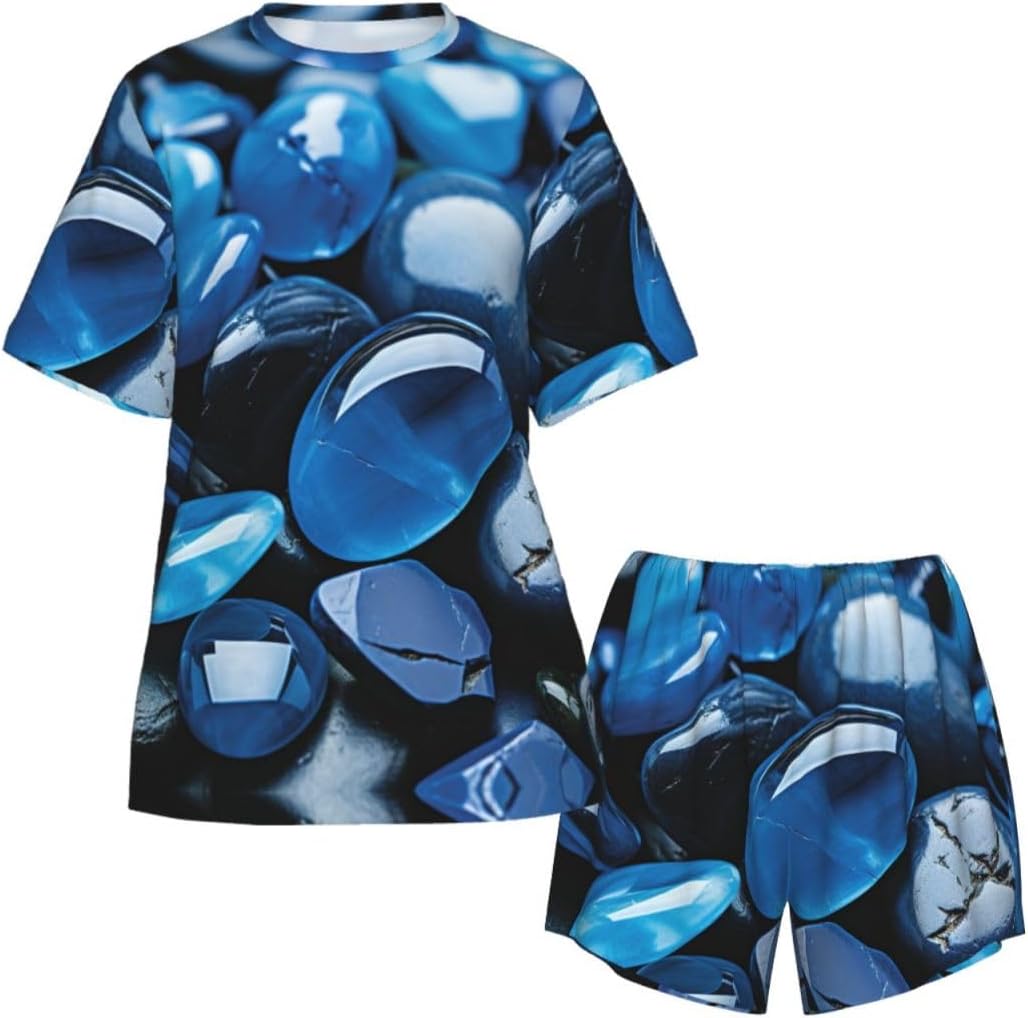 Rain Drops Over Rock Print Cute Short Sleeve Pajama Set For Women Casual Loungewear With Pockets Four Seasons S-3xl
