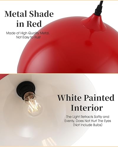 Miniatura 3 de Lámparas colgantes industriales, lámpara colgante de cúpula roja de 11.8 pulgadas sobre isla de cocina, paquete de 3, lámpara colgante de techo