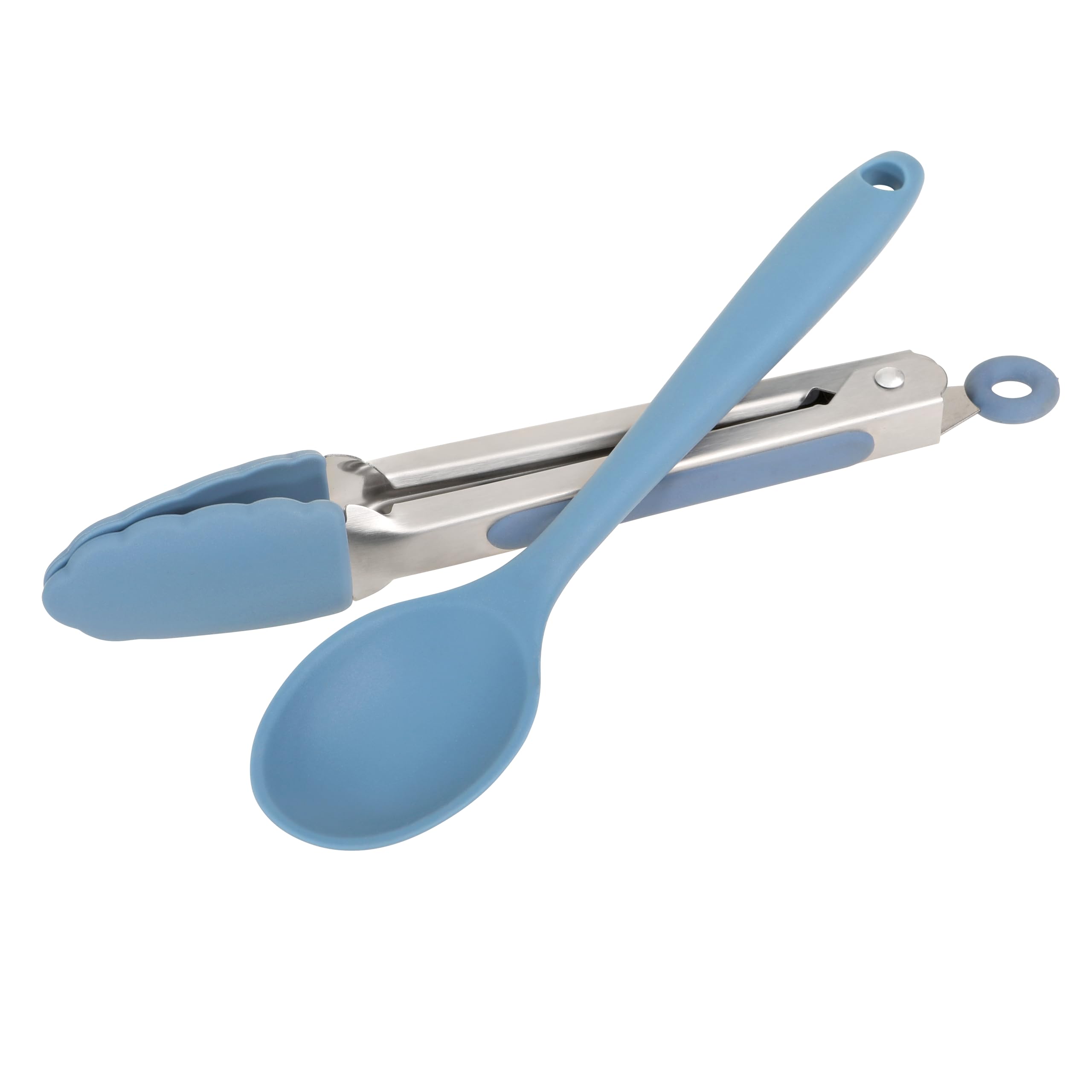 Wiltshire Silicone Mini Kitchen Tongs & Serving Spoon, Set of 2, Cooking Spoon & Serving Tongs, Salad BBQ Tongs Stainless Steel, Heat-Resistant Utensil, Non-Stick, Non-Scratch, Petrol Blue - Image 2