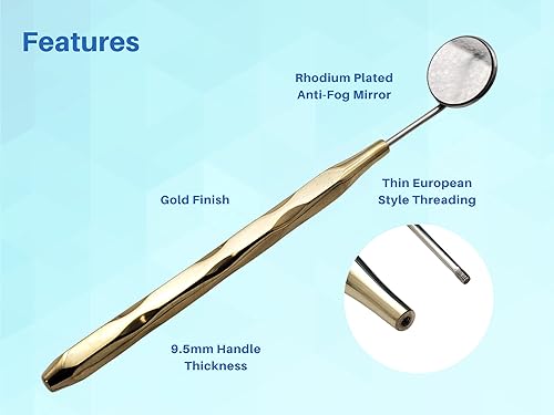 Miniatura 3 de ARTMAN INSTRUMENTS Juego de 5 espejos dentales de acero inoxidable con mango chapado en oro, superficie frontal recubierto de plasma rodio, rosca de