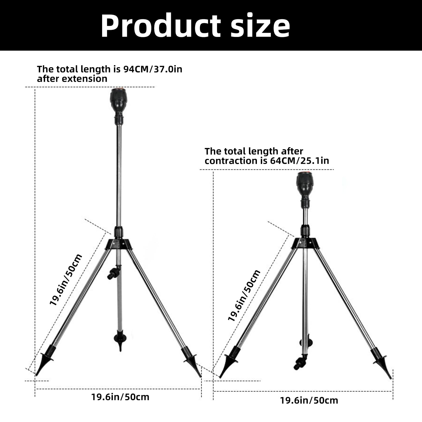 Garten Sprinkler, Rasen Stativ Sprinkler mit 360-Grad-Drehung, Edelstahl Rasensprenger Teleskop Stativregner für Große Flächen, Tripod + Sprinkler Automatisches Bewässerungssystem für Hof, Haushalt