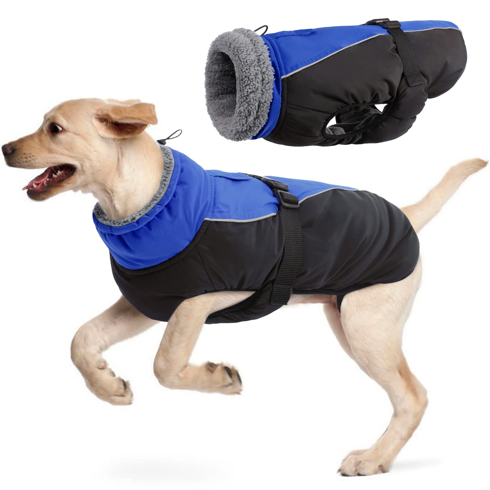 Hjyokuso Cappotto per cani impermeabile Giacca invernale calda, Giacca per cani antivento Abbigliamento per cani Completo per cani di taglia piccola di taglia media Con Striscia Riflettente