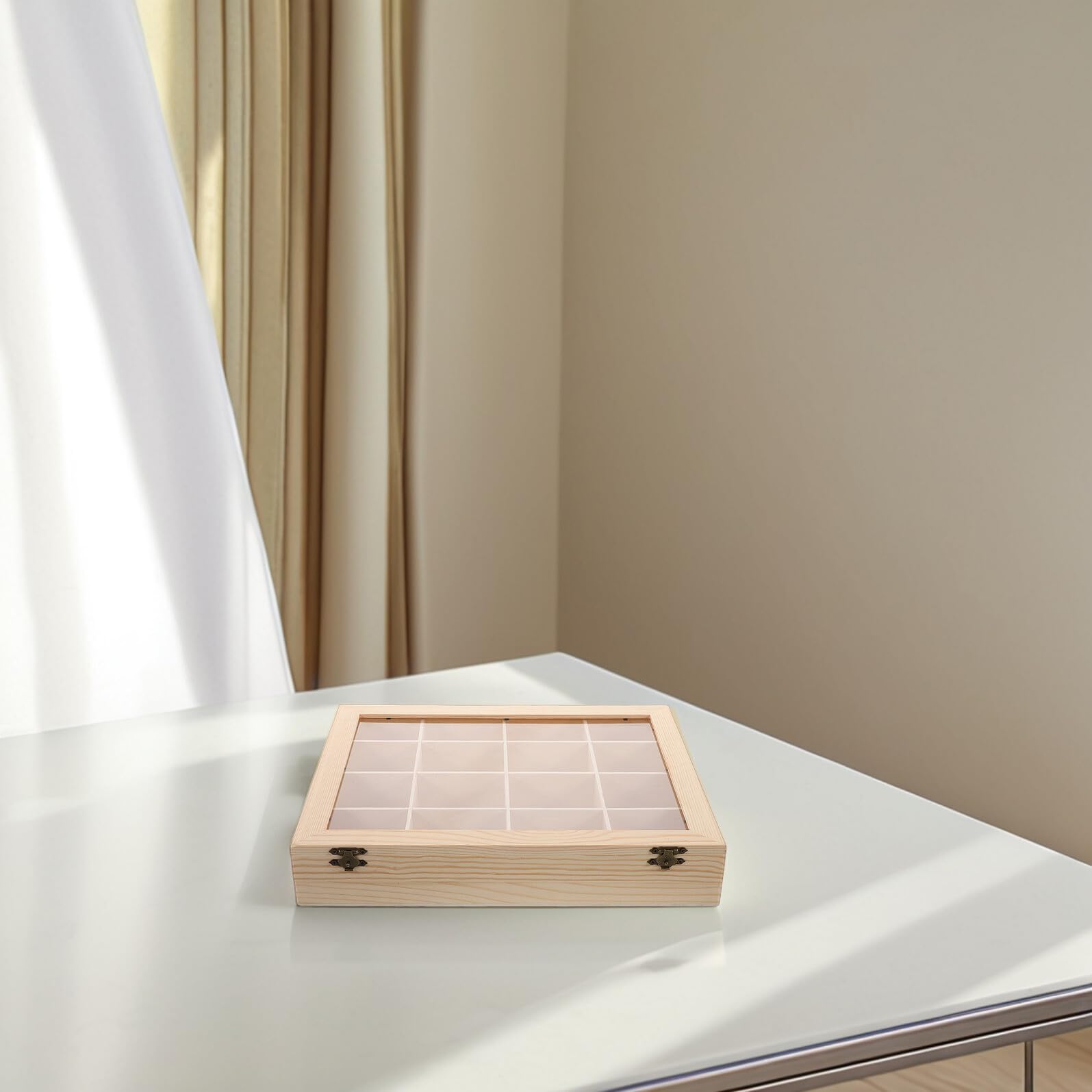 VALICLUD Contenitore per Pietre in Legno con Coperchio Trasparente Vetrina Scomparti per Campioni di Minerali e Cristalli Organizer per Collezionisti Principianti ed Esperti