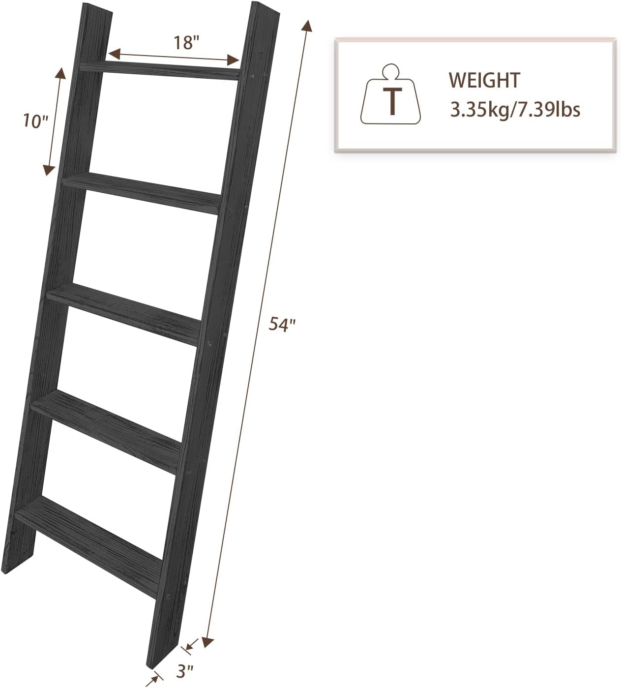 TEAKMAMA Blanket Ladder 4.5 Ft Blanket Rack, Decorative Blanket Ladder Farmhouse Blanket Holder, Wall Leaning Blanket Ladders for Living Room, Easy to Assemble - Black