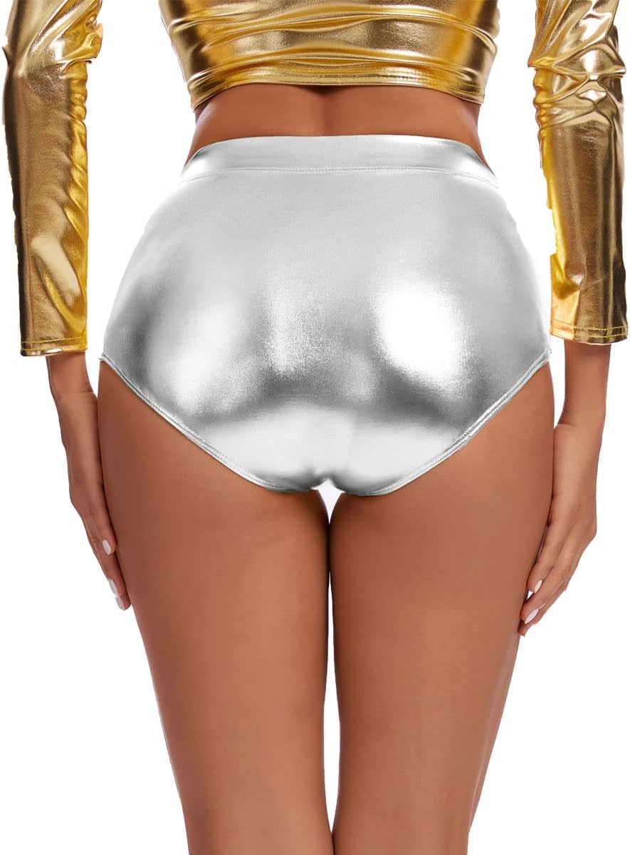 Women's Shiny Briefs Metallic Shorts Booty Dance Festival Bottoms - Image 4