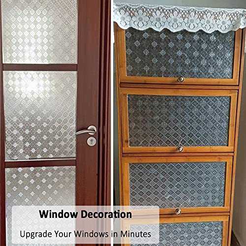 Privacy Window Film Vintage 3D Floral Etched Glass Door Film Window Cling Uv Blocking Static Cling Window Covering Stickers Tints For Home And Office,17.5 Inches By 78.7 Inches #TOP4