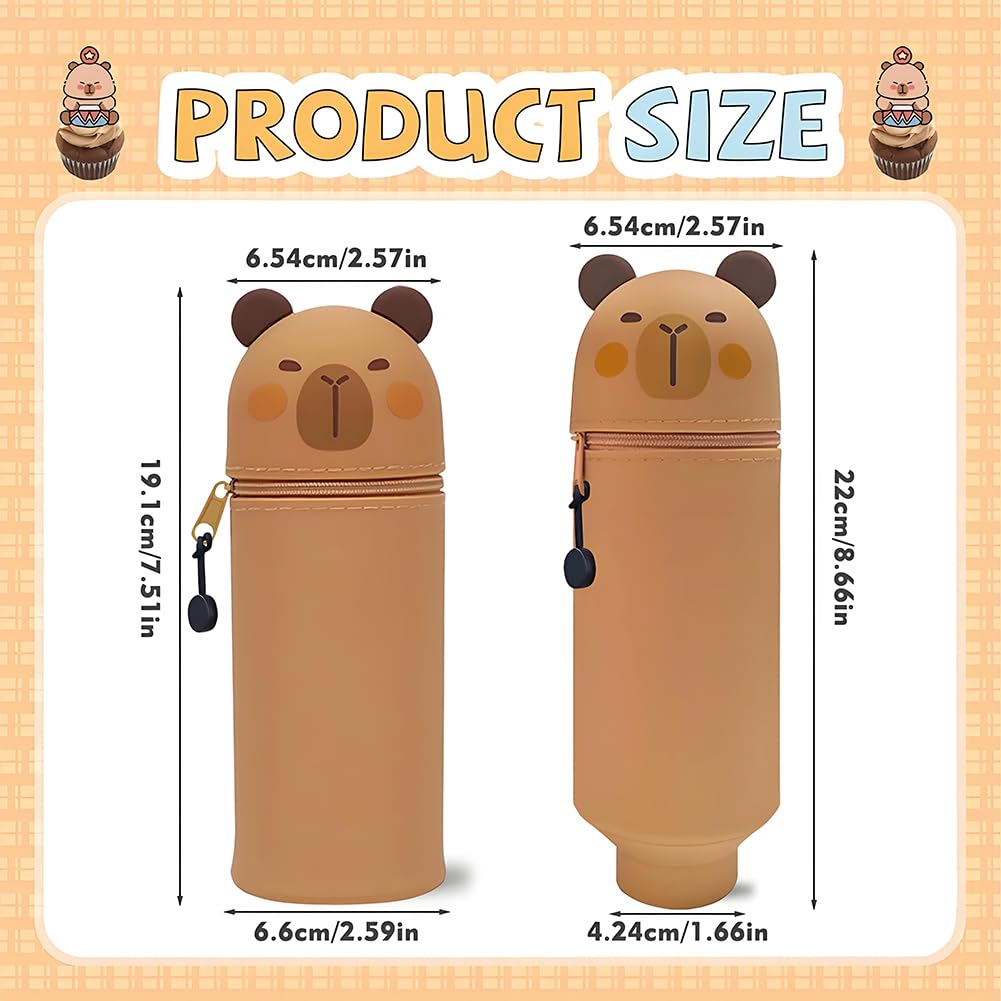 CYGMRFH Capybara Silicone Pencil Cartoon Animals Foldable 2-in-1 Pouch Set with 6 Retractable Pens Keychain and Stickers Pen Holder with Keychain Pen Stickers Study Supplies Gift - Image 2