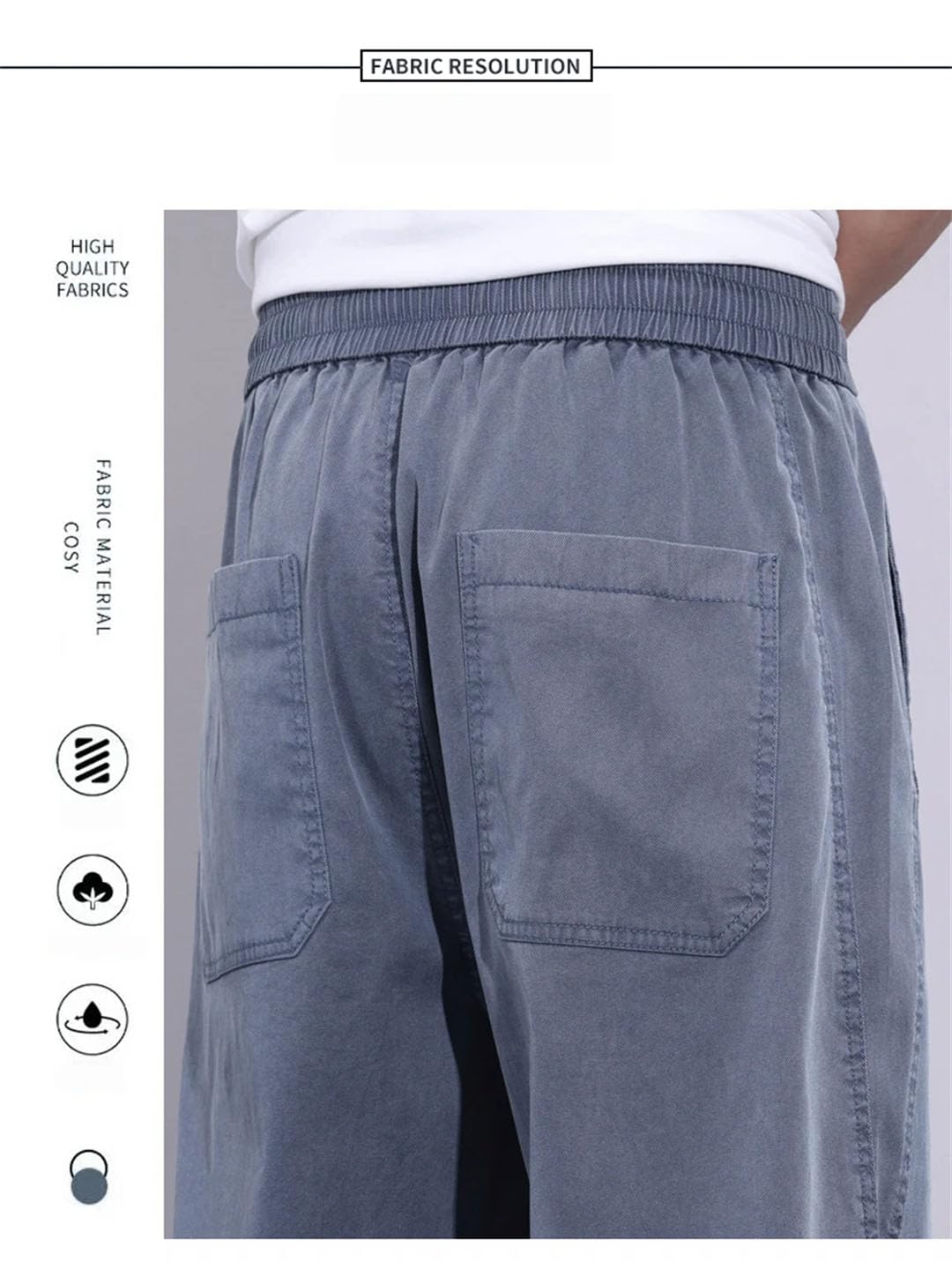 Pantaloni vintage da uomo in tessuto Lyocell traspirante pantaloni elastici in vita dritti larghi pantaloni larghi