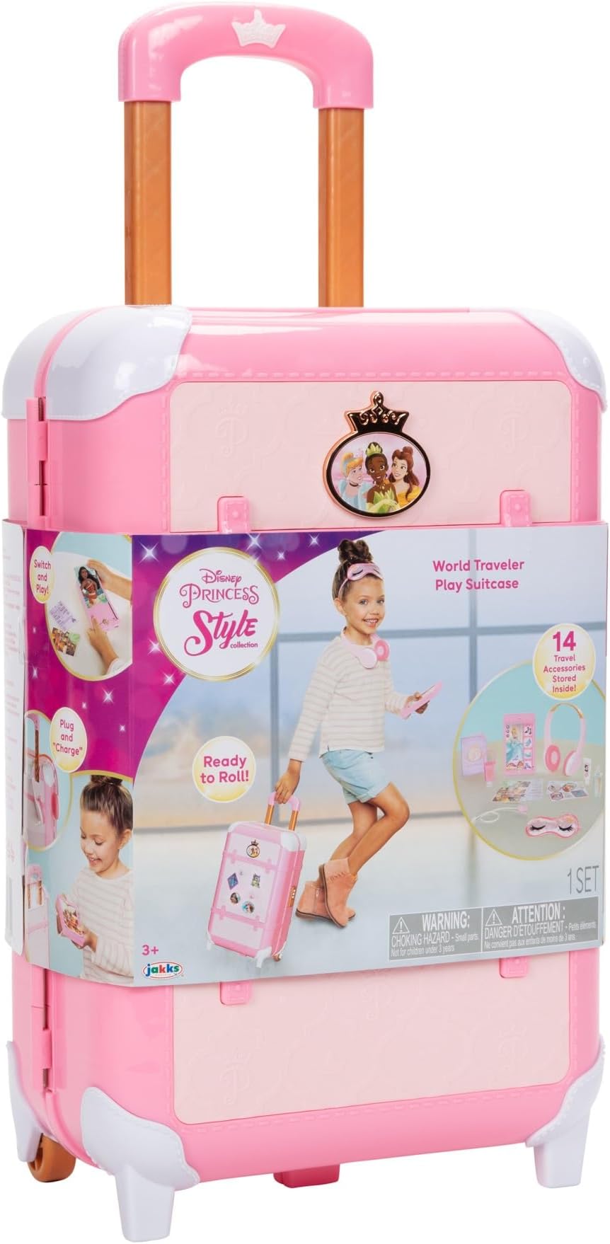 Travel Suitcase Play Set for Girls with Luggage Tag by Disney Princess Style Collection, 14 Pretend Play Accessories Pieces Including Travel Passport! For Ages 3+