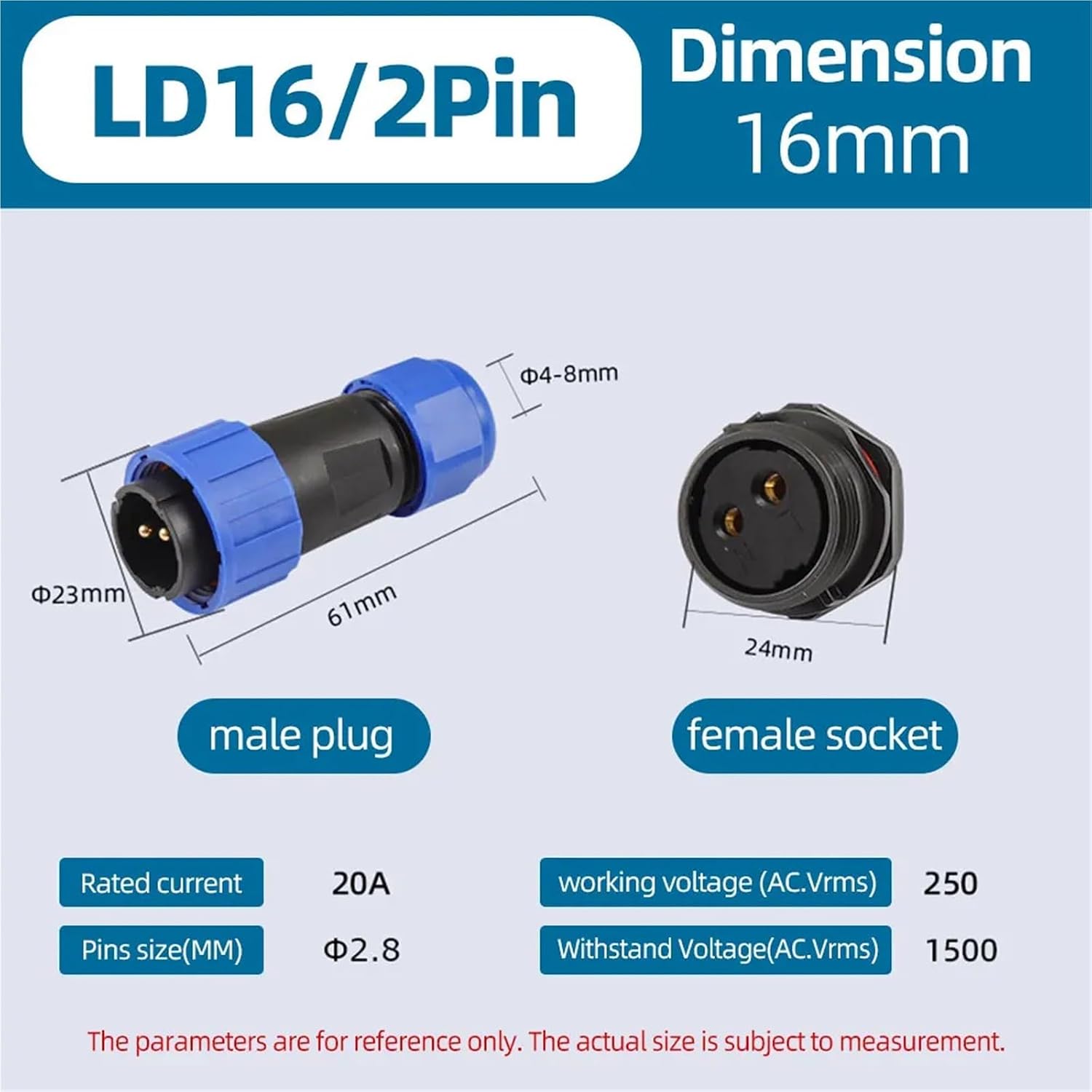 LD16/20 Socket Industrial Electrical Aviation Connector for Machine & Equipment Use 1Pcs(LD16-2Pin)