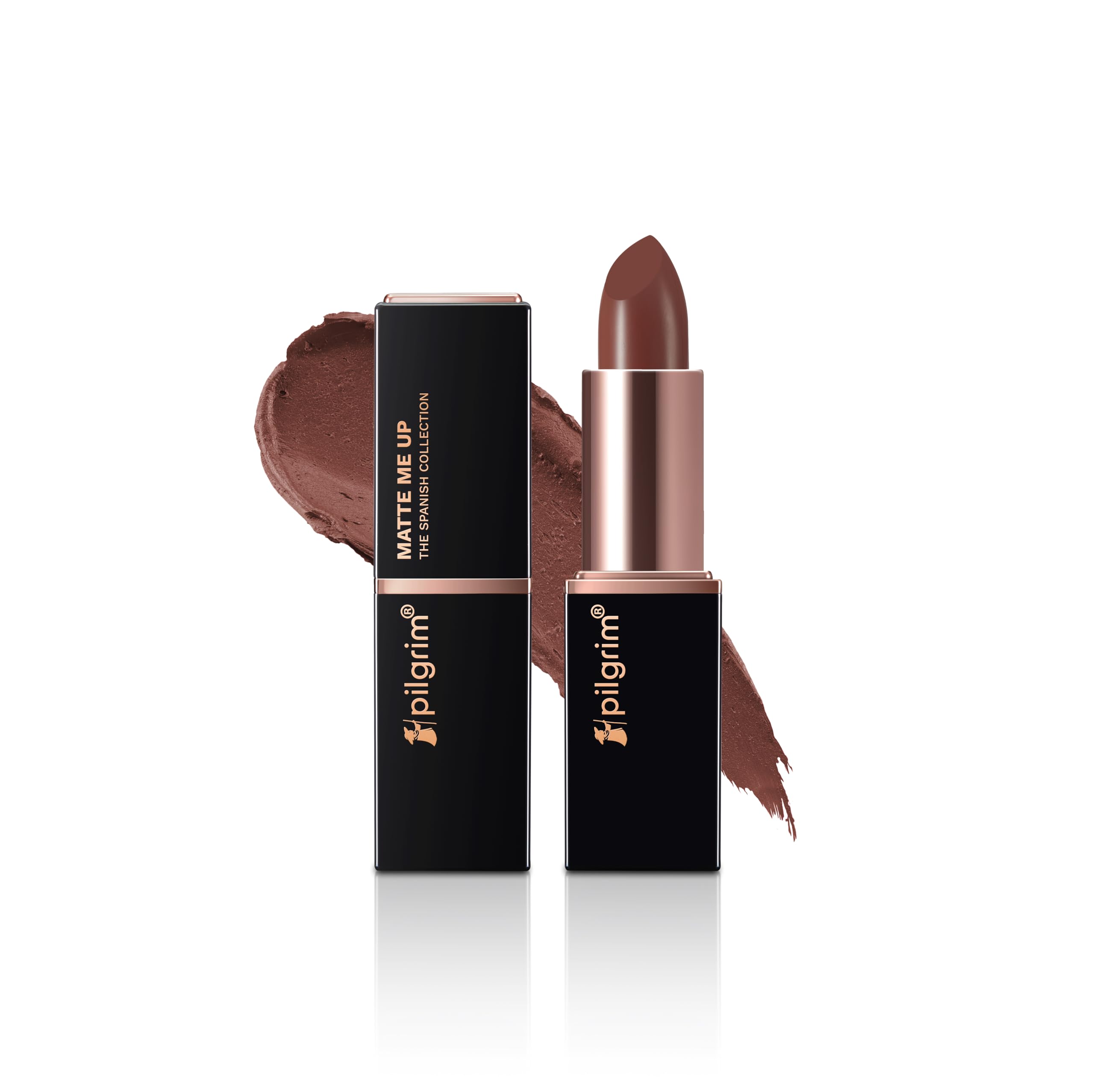 Pilgrim Matte Me Up Bullet Lipstick 4.2g | Creamy, Lightweight, Bold, Non Drying | SPF 30 | Enriched With Hyaluronic Acid & Spanish Squalane | Lipstick for dusky skin tone | Caramel Guilt-02