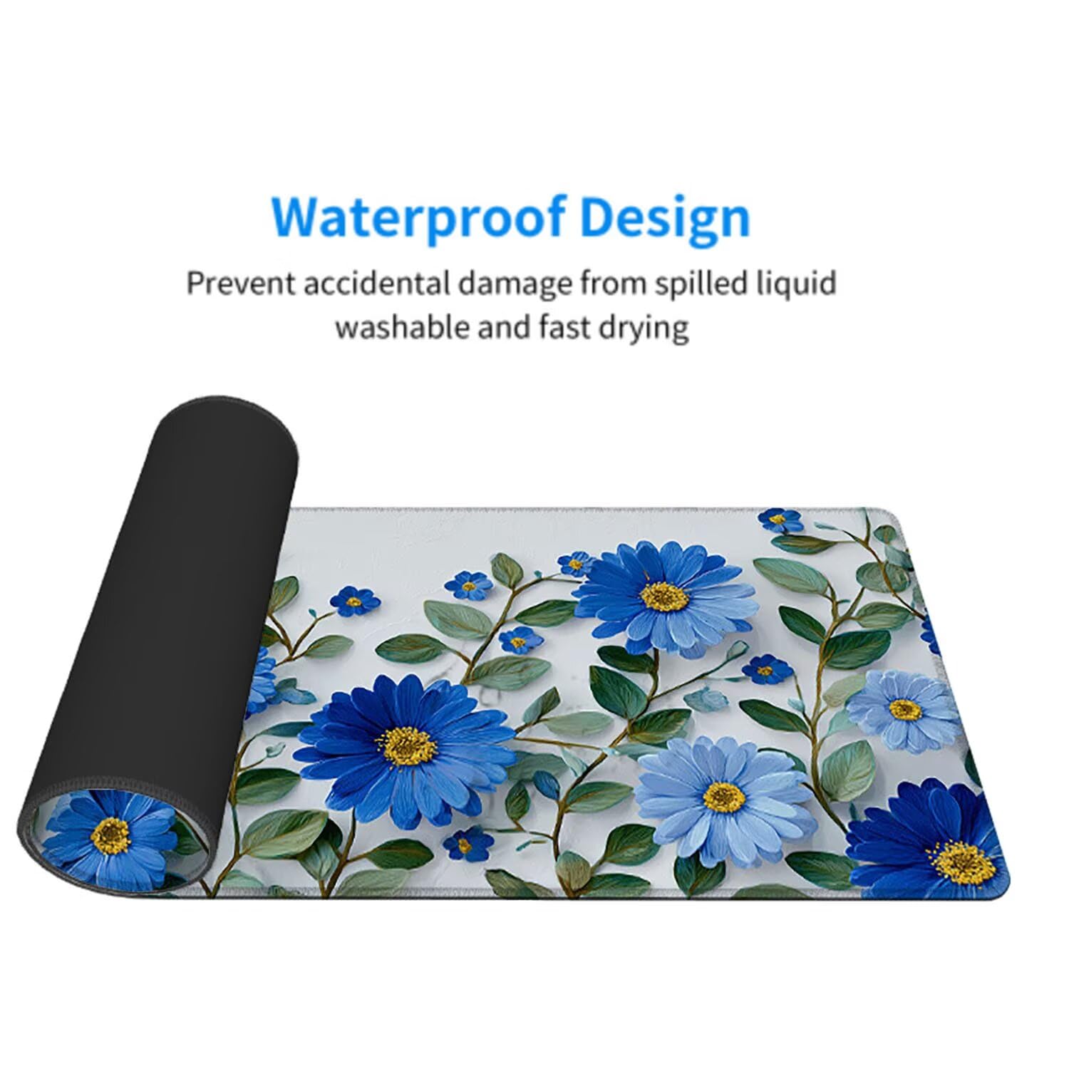Podkładka pod mysz XXL 1200 x 600 x 3 mm niebieska podkładka pod mysz podkładka pod mysz akcesoria do gier kwiat antypoślizgowa mata na klawiaturę komputer duża wytrzymała gumowa podstawa, dla graczy