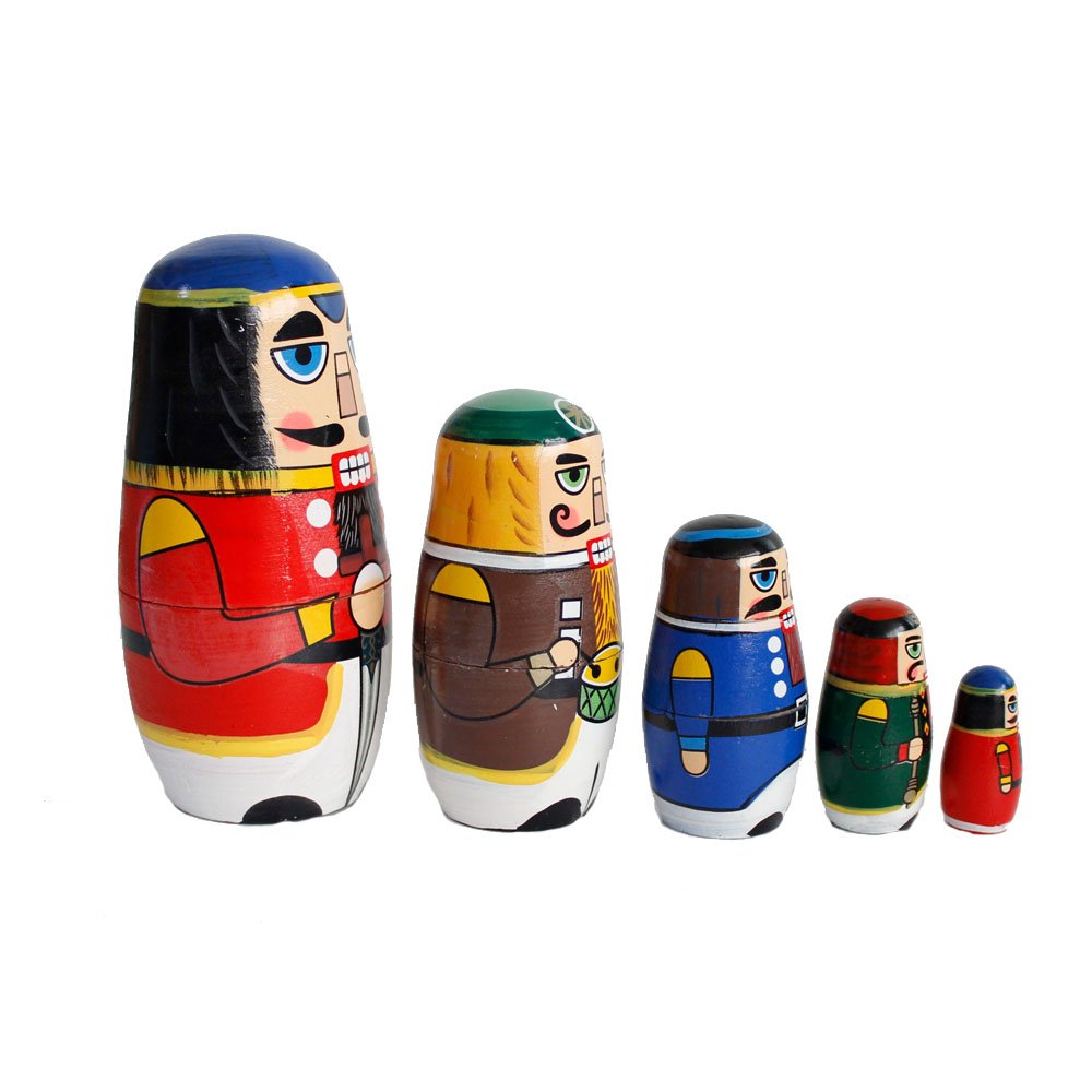 FunnyGoo Bambola per nidificazione di legno fatta a mano colorata Kit di bambole russe di Natale Decorazione di regalo di Natale (soldato Schiaccianoci)