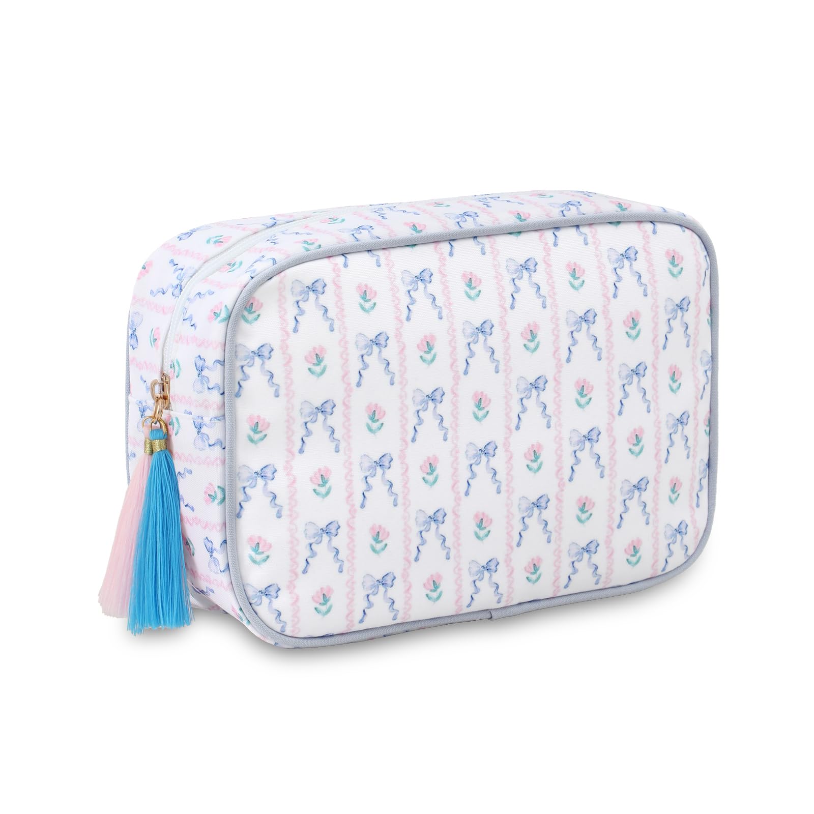 EMBRUNIOICE Makeup Bag Travel Cosmetic Bag Organizer Tassel Toiletry Bag Large Canvas Zipper Pouch Mahjong Tile Bag