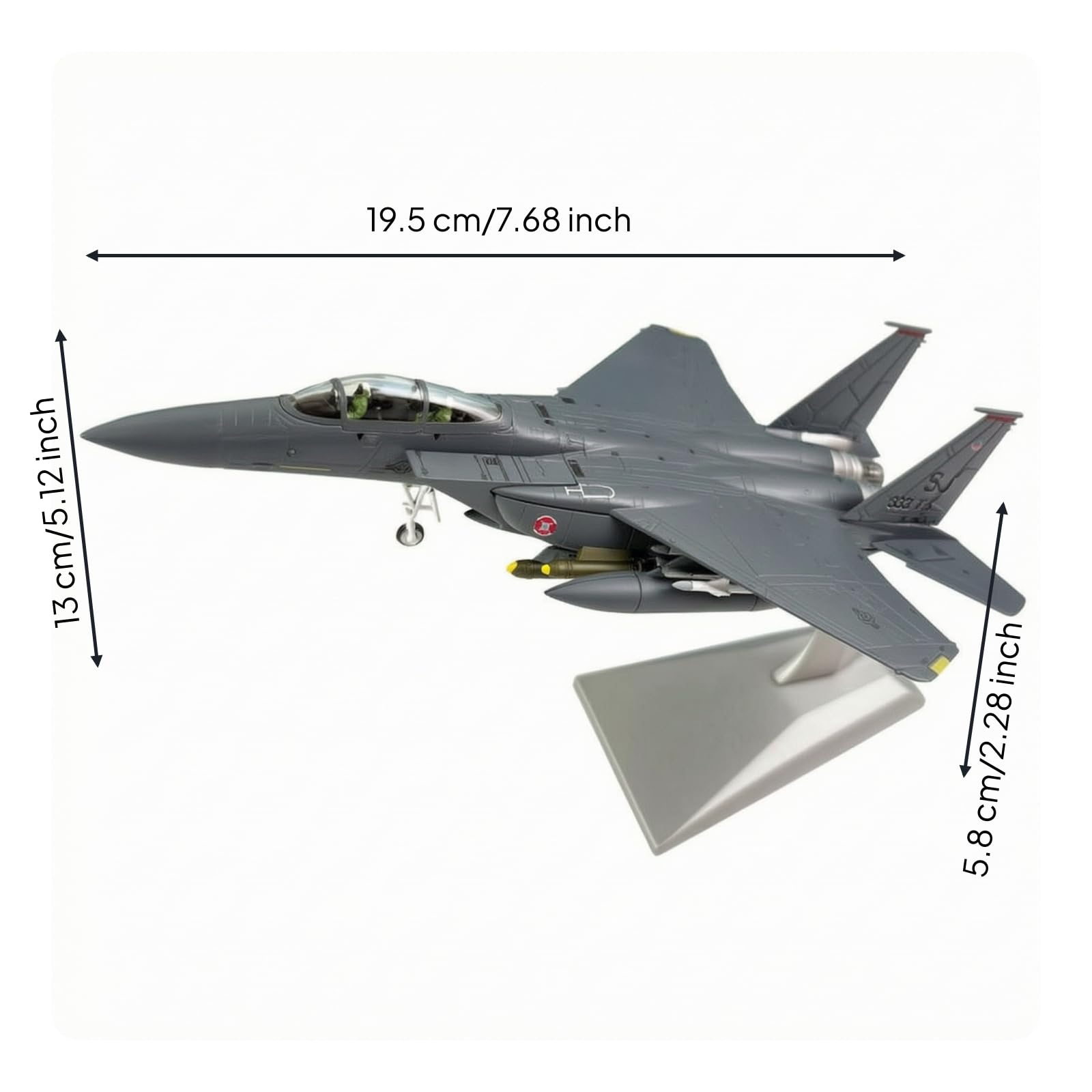 Modello di Caccia con Supporto Statico Modello di Aereo con Supporto Realistico Aereo da Caccia in Miniatura per Vetrina, 1/100 F-15E 0473