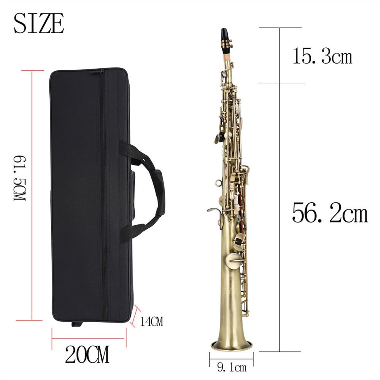 TSTS Saxofón Bronce Recto BB B Saxofón Plano Instrumento Musical De Viento De Madera con Estuche Kit Sassofono