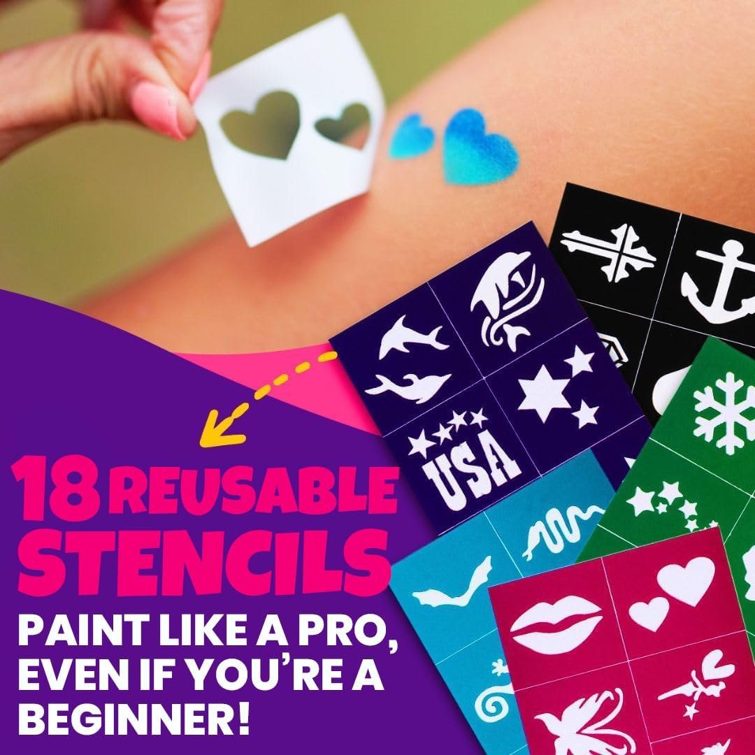 Blue Squid Body Crayon Sticks & Face Paint Kit Bundle - 18 XL Crayons & Markers for Skin & 18-color Face Painting Kit for Kids with 24x Stencils, Brushes, and Design Book, Ideal for Toddlers & Parties - Image 7