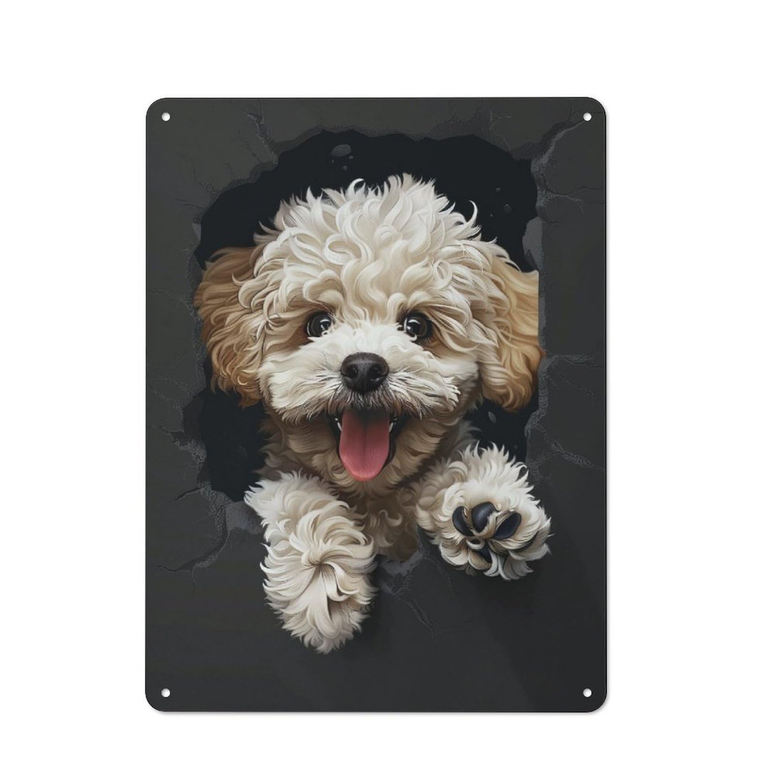 Junmoney Poodle Printed Metal Sign 40X30cm For Hallway Wall, For Living Room And Hallway Decor, For Home Office And Studio Walls