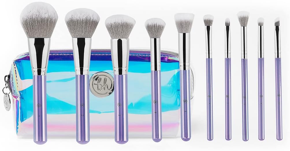 BH Cosmetica, make-up borstel set, Hello Holo, 10 stuk oog & gezicht borstel set, 10 oz