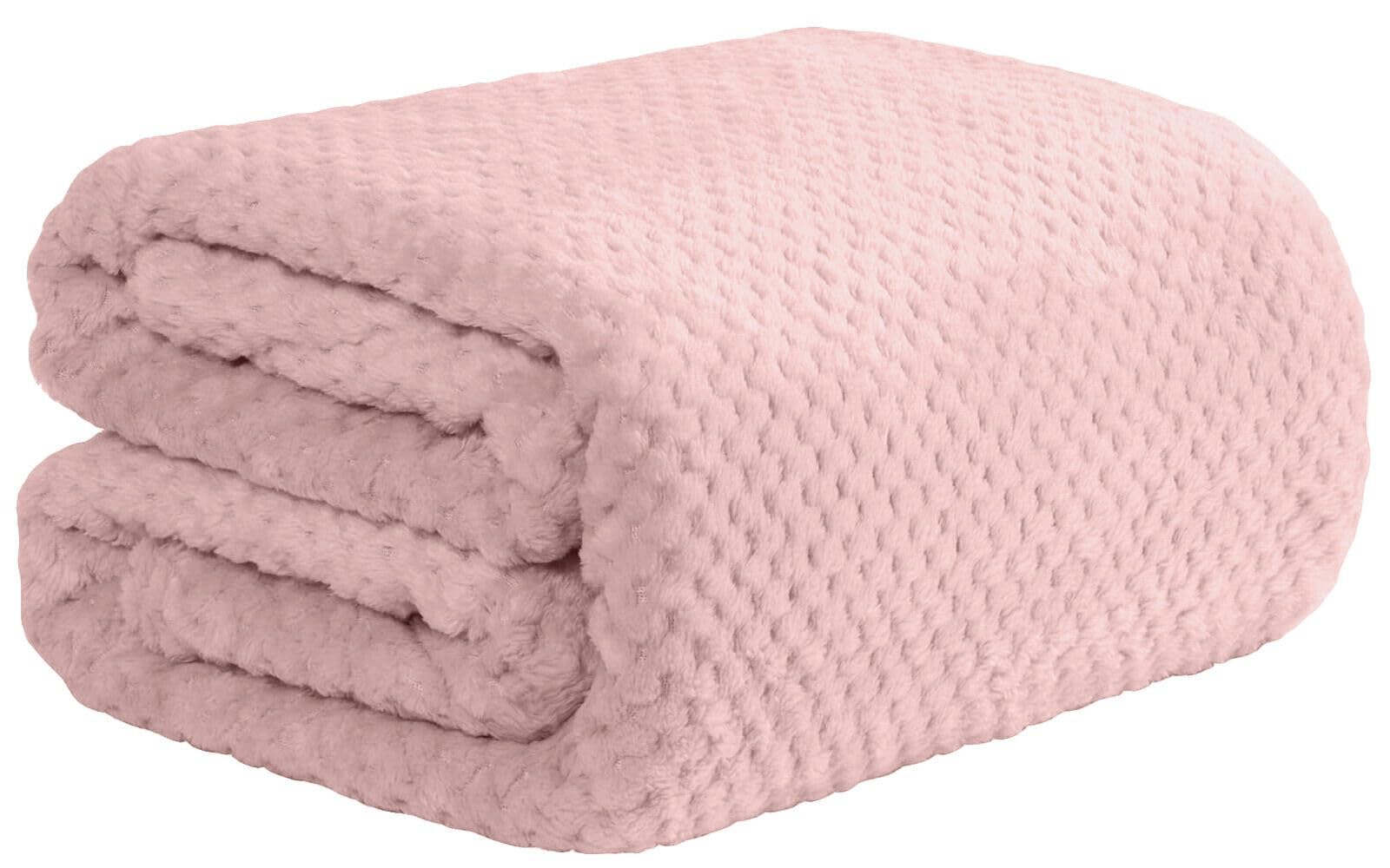 True Face Waffle Blanket Throw Over Sofa Bed Warm Fleece Faux Fur Pink 150 X 200cm