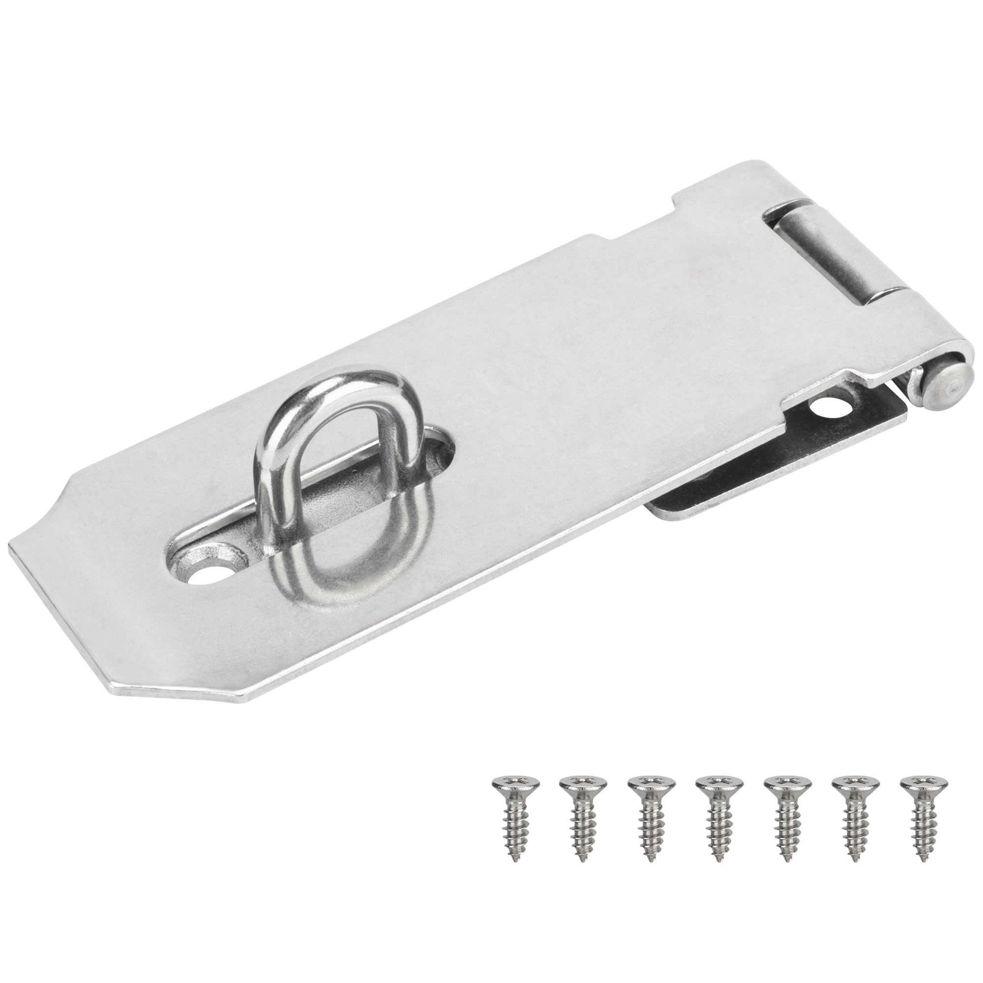 KIMIWISE Stainless Steel Hasp Latch, Heavy Duty Hardware Padlock Latch Can be Used on Gates, Bedroom Doors, Cabinets, Sheds, 4 Inch Safety Door Hasp Latch Lock Comes with Screws, 1 Pack