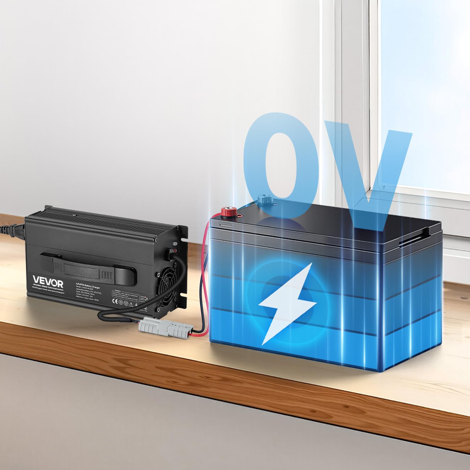 VEVOR Caricabatterie per Batterie al Litio 24V 20A, 29,2V, AC-DC LiFePO4 con Connettore Anderson, Indicatore LED, Attivazione 0 per Batterie Ricaricabili al Litio LiFePO4 per Barche Camper