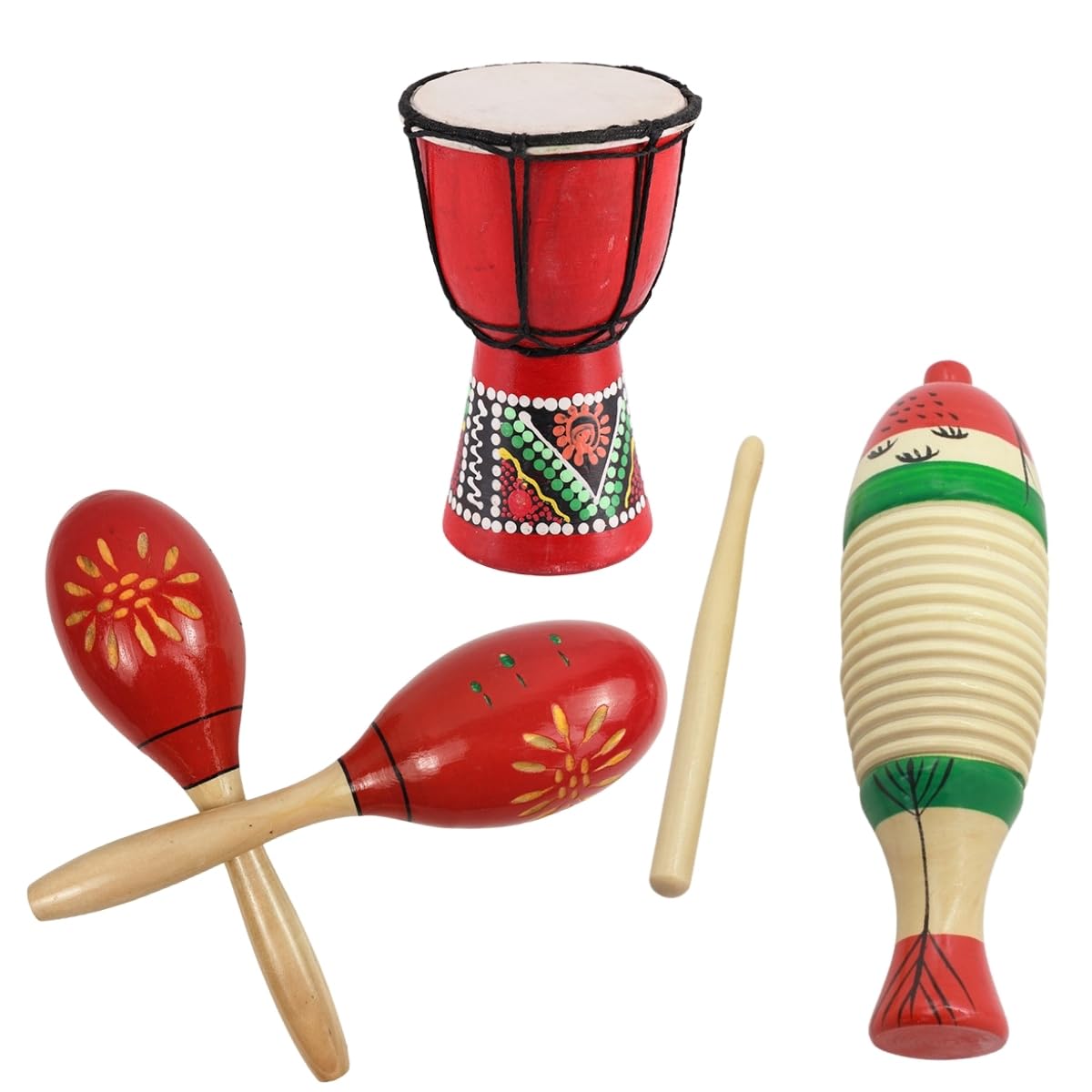 Amazon | SALUDABLE ジャンベ ウッドギロ マラカス 楽器 太鼓 ウッド 