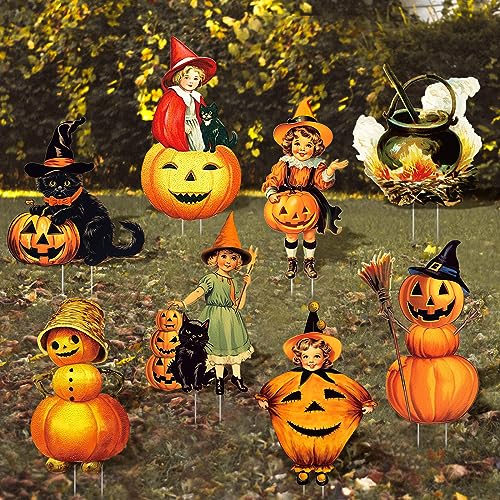 Soaoo 8 Pcs Halloween Yard Signs Vintage Lawn Decorations with St...