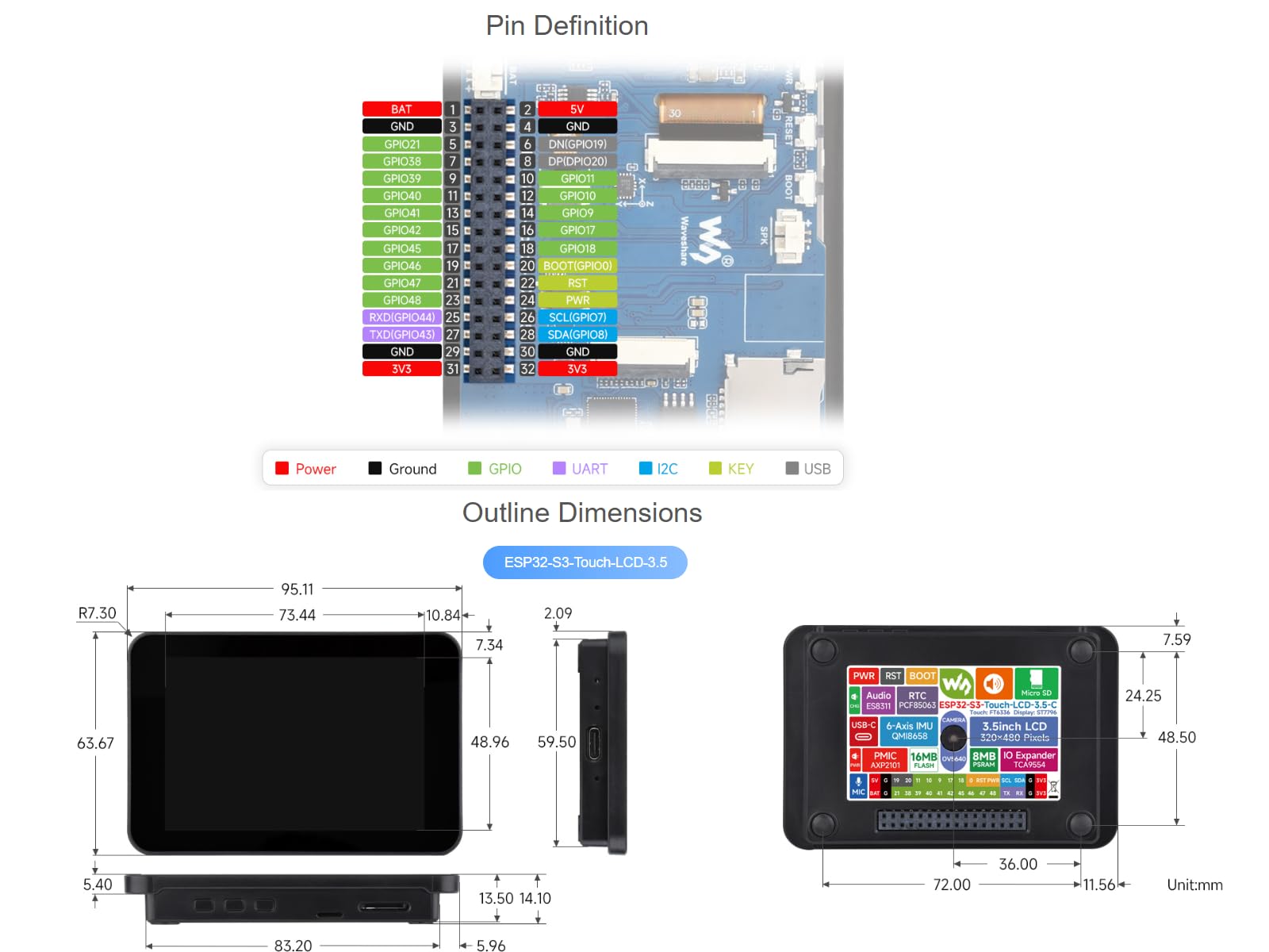 Waveshare ESP32-S3 3.5inch Capacitive Touch Display Development Board with Case and OV5640 Camera,320×480 Pixels 262K Color IPS LCD Panel Supports Wi-Fi and Bluetooth 5,Supports ESP-IDF, Arduino IDE