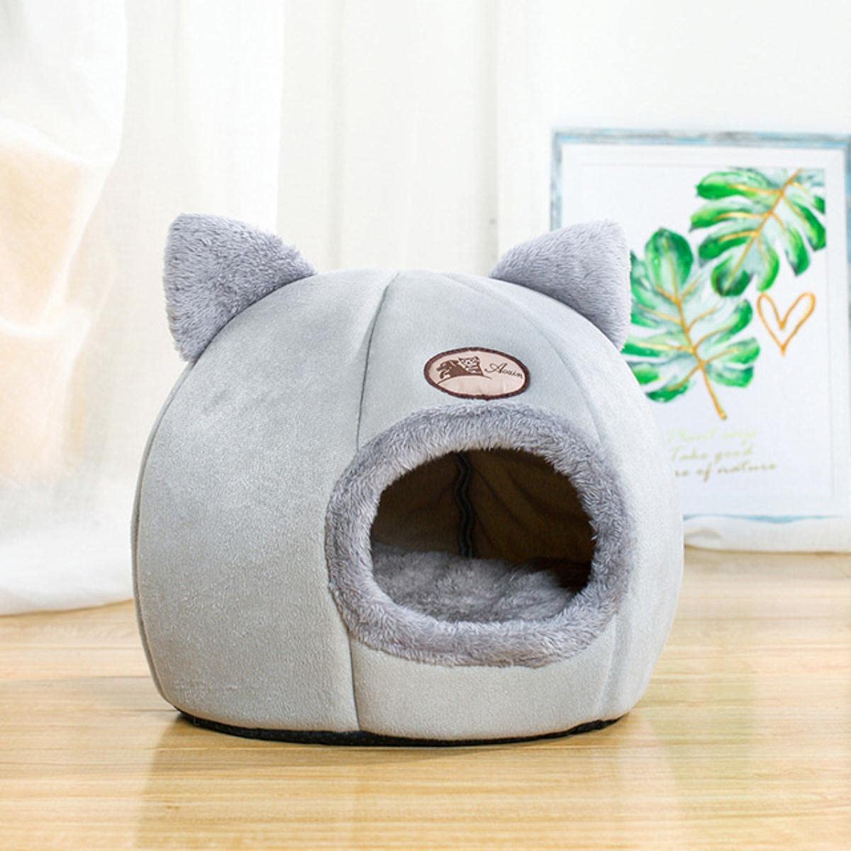Cama Acogedora De Invierno Para Gatos Y Perros Pequeños – Cesta Redonda De Felpa Suave (negro/gris)