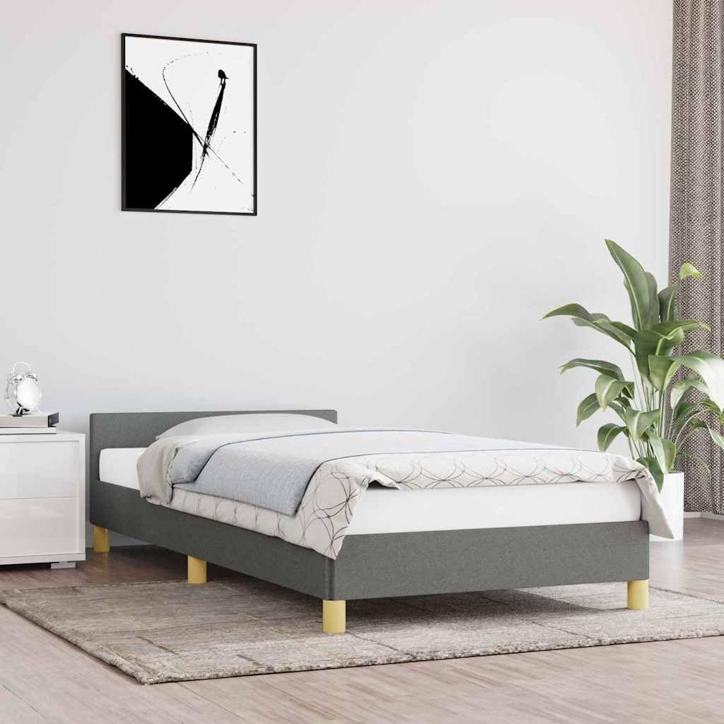 vidaXL Bettgestell mit Kopfteil, Bettrahmen mit Lattenrost, Bett Polsterbett mit Stützbeinen, Schlafzimmerbett Einzelbett, Dunkelgrau 100x200cm Stoff