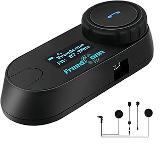 FreedConn Motorcycle Bluetooth Headset TCOM-SC BT5.0 Motorcycle Bluetooth Communication Systems 2 Riders 800M Helmet Intercom Share Music with LCD Screen FM Handsfree Call Changeable Hard/Soft Mic